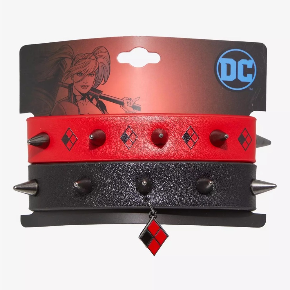 DC Comics Batman Harley Quinn Spike Faux Leather Bracelet Set‎ Hot Topic